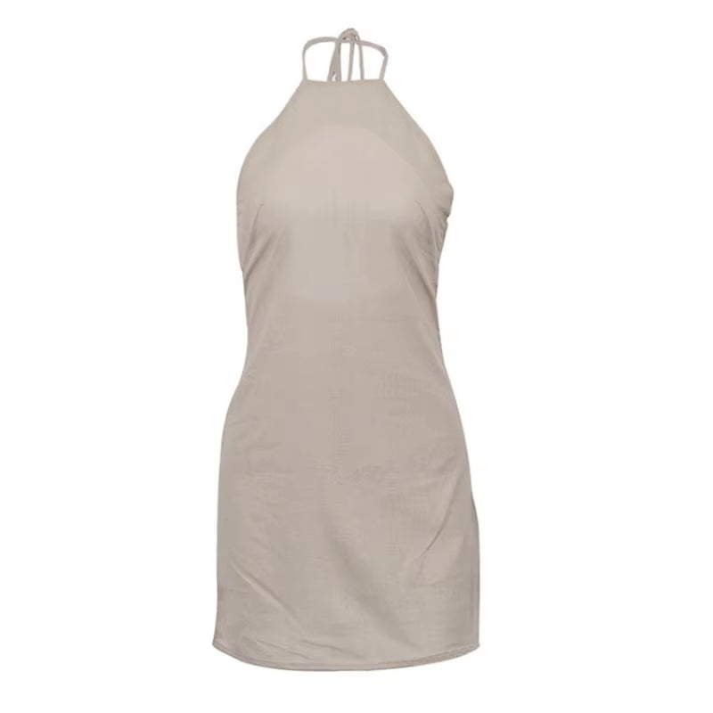 Women'S Halter Backless Dress Summer Women'S Cotton Linen Distress Personal Simple Sexy Sleeveless A-Line Casual Beach Dress