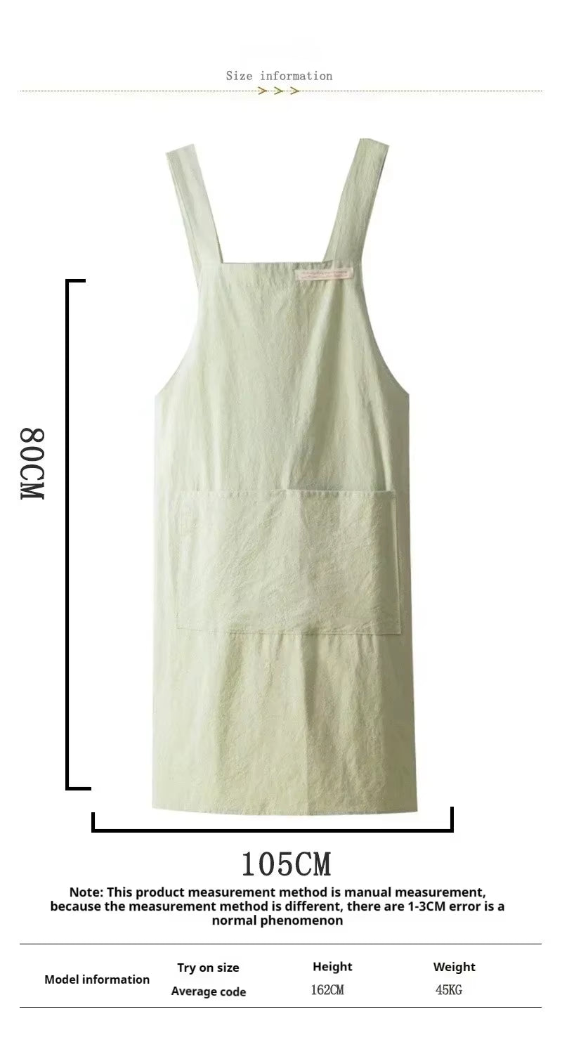 Women Japanese and Korean Simple Apron Denim Apron Cotton and Linen Solid Color Blouse Kitchen Florist Coffee Shop Apron