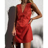 2025 Linen Summer Women Dresses Sexy V-Neck Sleeveless Basic Tank Dress Elegant Party Dresses Chic Boho Red Sundress