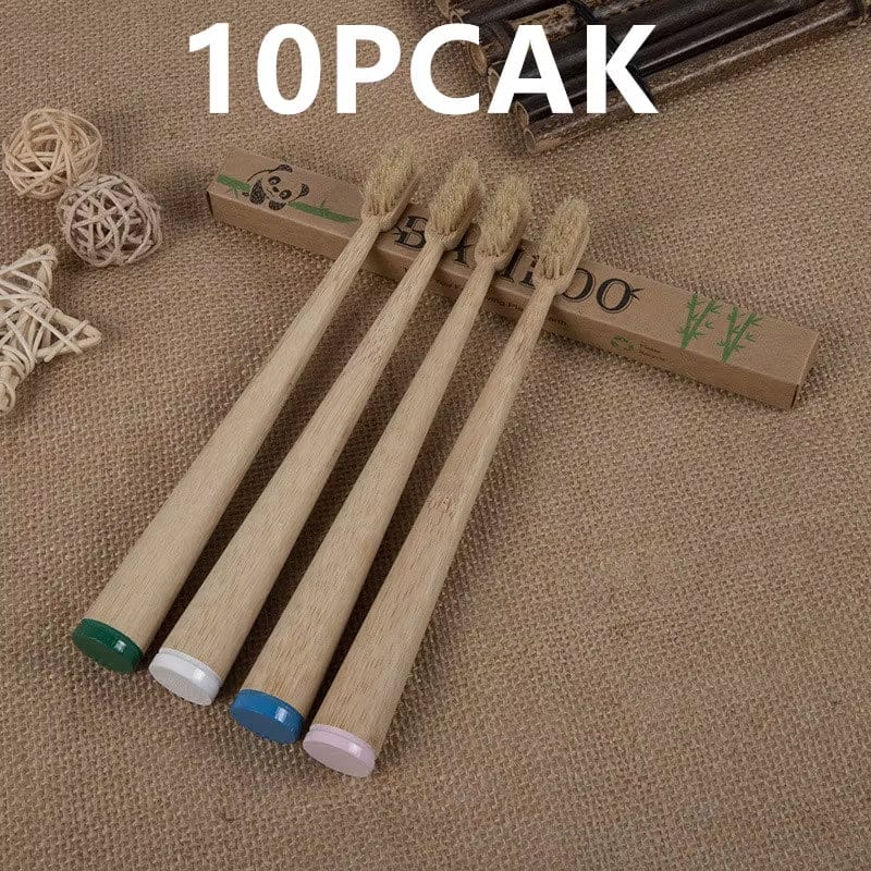 10 Pack Boar Bristles Natural Bamboo Toothbrush Eco-Friendly Stand up Biodegradable Bamboo Toothbrushes Medium Pig Bristles