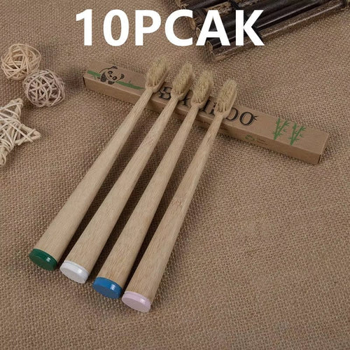 10 Pack Boar Bristles Natural Bamboo Toothbrush Eco-Friendly Stand up Biodegradable Bamboo Toothbrushes Medium Pig Bristles