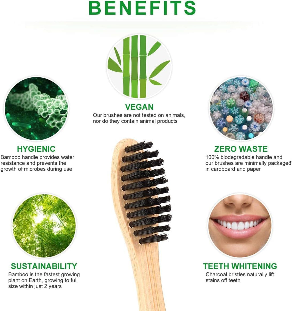 12 Pack Bamboo Toothbrushes, Biodegradable Bamboo Toothbrush, BPA Free hard Bristles Toothbrushes, Eco-Friendly Compostable Natural Wooden Toothbrush, Organic Charcoal Wood Toothbrushes (Black + White)