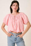 Mittoshop Linen Two-Way Short Sleeve Crop Blouse