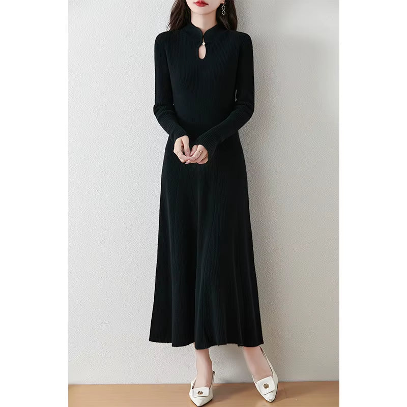 100% Wool Slim Fit Merino Dress Fish Tail Women'S Autumn Winter French Fashion Drawstring Solid Color Warm Soft Knitted Pullover