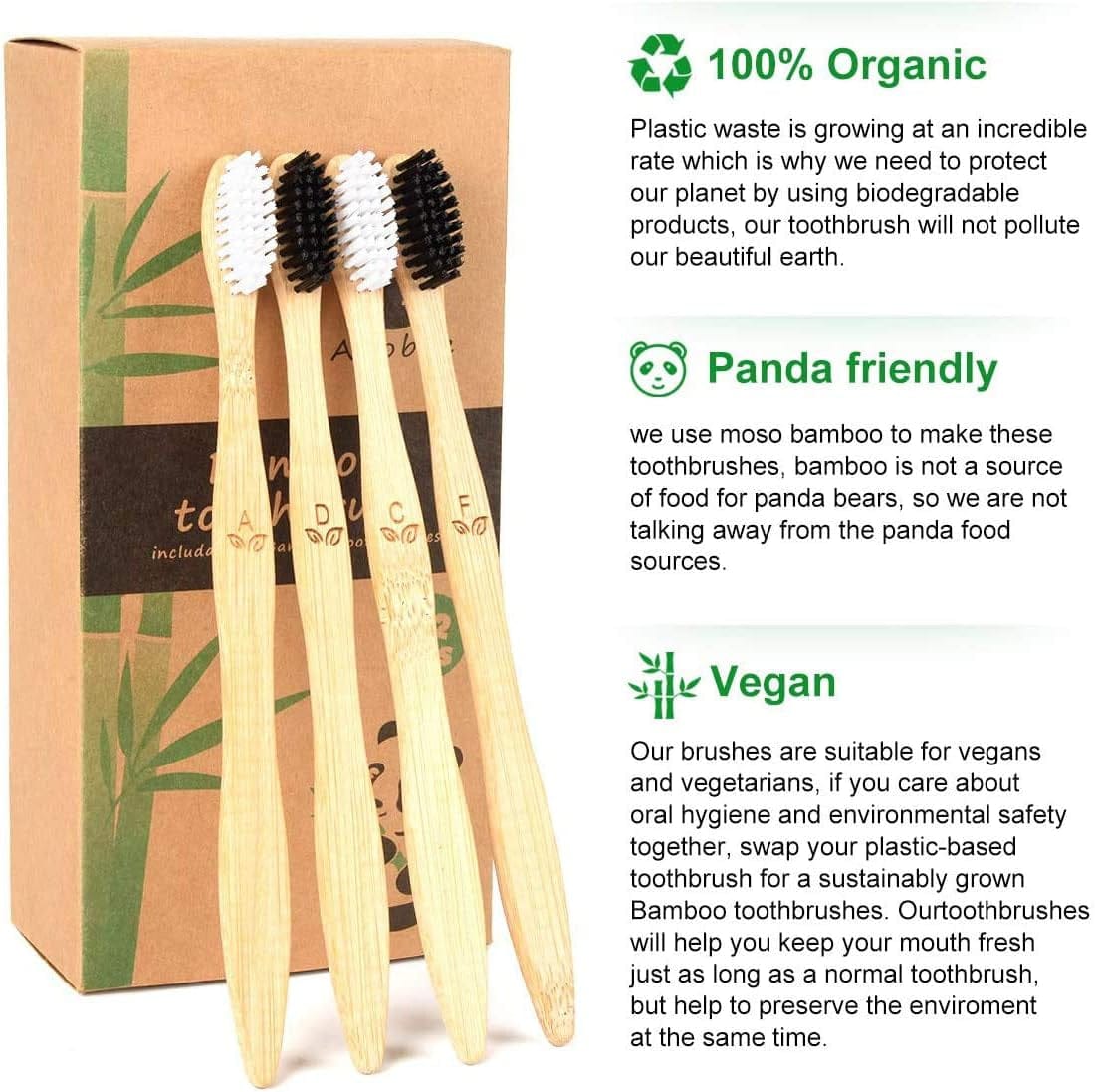 12 Pack Bamboo Toothbrushes, Biodegradable Bamboo Toothbrush, BPA Free hard Bristles Toothbrushes, Eco-Friendly Compostable Natural Wooden Toothbrush, Organic Charcoal Wood Toothbrushes (Black + White)