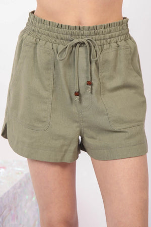 VERY J Drawstring Elastic Waist Linen Shorts