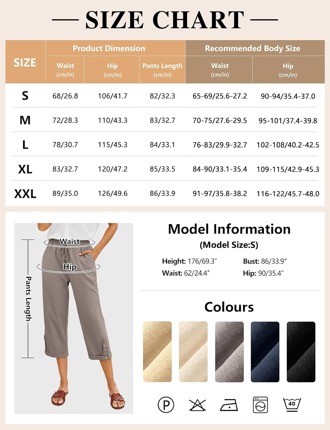 Womens Capris Pants High Waist Drawstring Cotton Casual Palazzo Trendy Lounge Beach Summer Trousers with Pockets