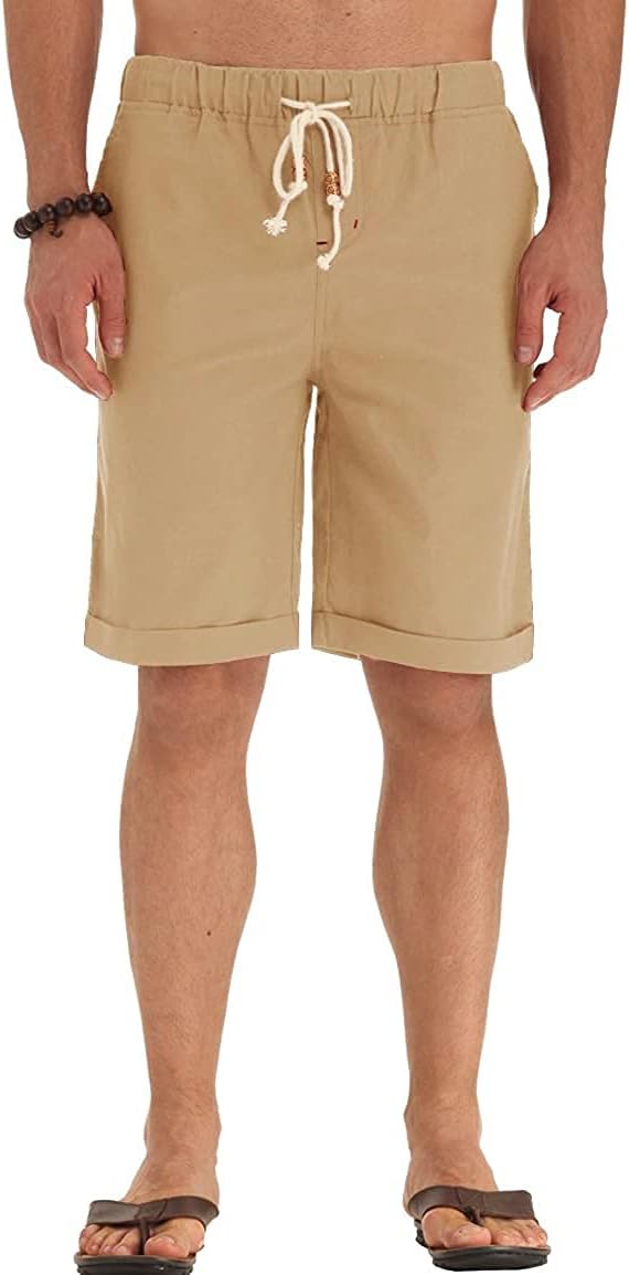 Men'S Linen Shorts Casual Drawstring Summer Beach Short