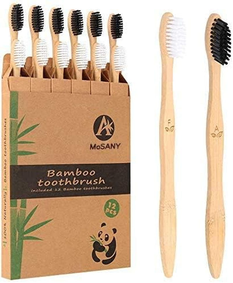 12 Pack Bamboo Toothbrushes, Biodegradable Bamboo Toothbrush, BPA Free hard Bristles Toothbrushes, Eco-Friendly Compostable Natural Wooden Toothbrush, Organic Charcoal Wood Toothbrushes (Black + White)