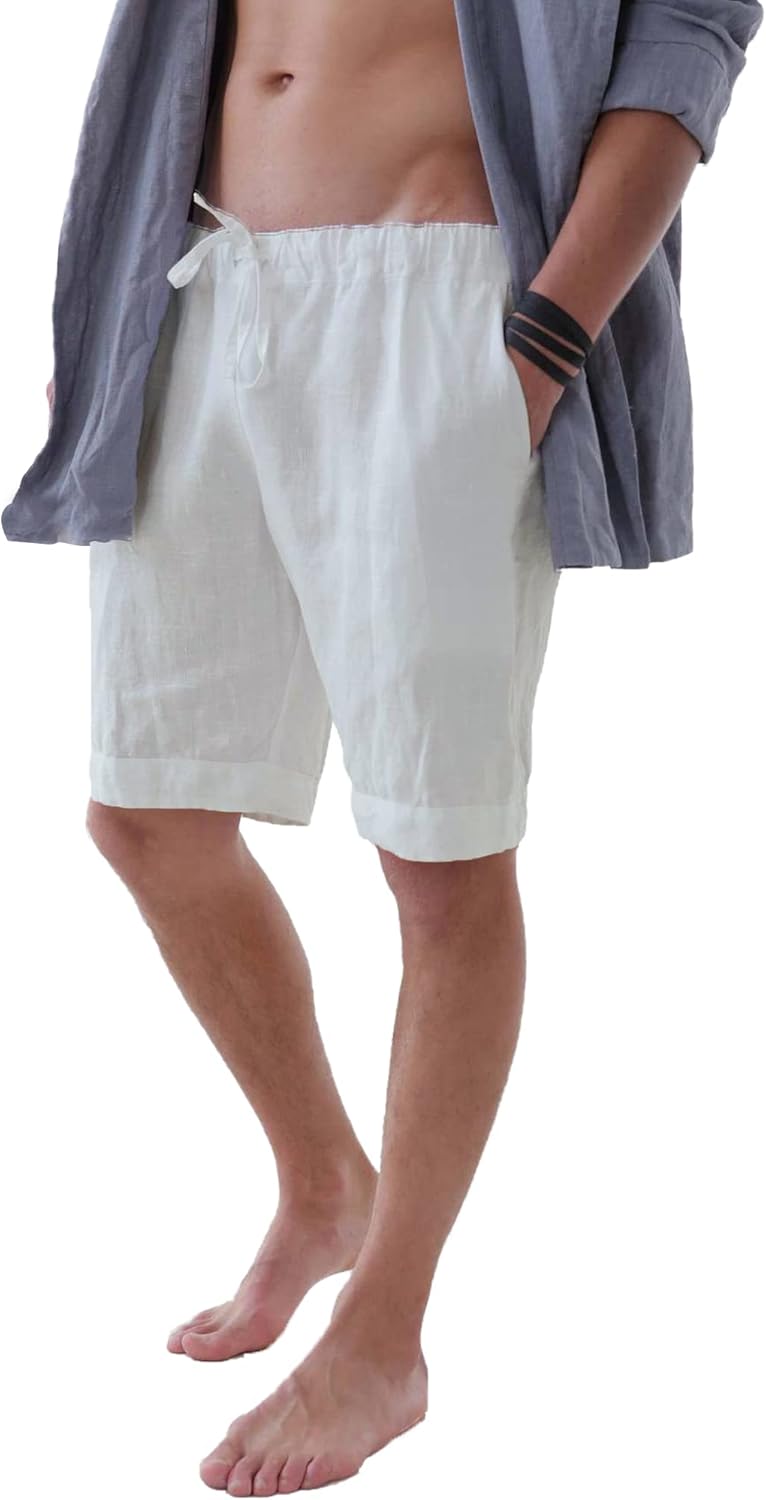 Men'S Summer Loose Casual Linen Shorts with Pockets Elasticated Waist