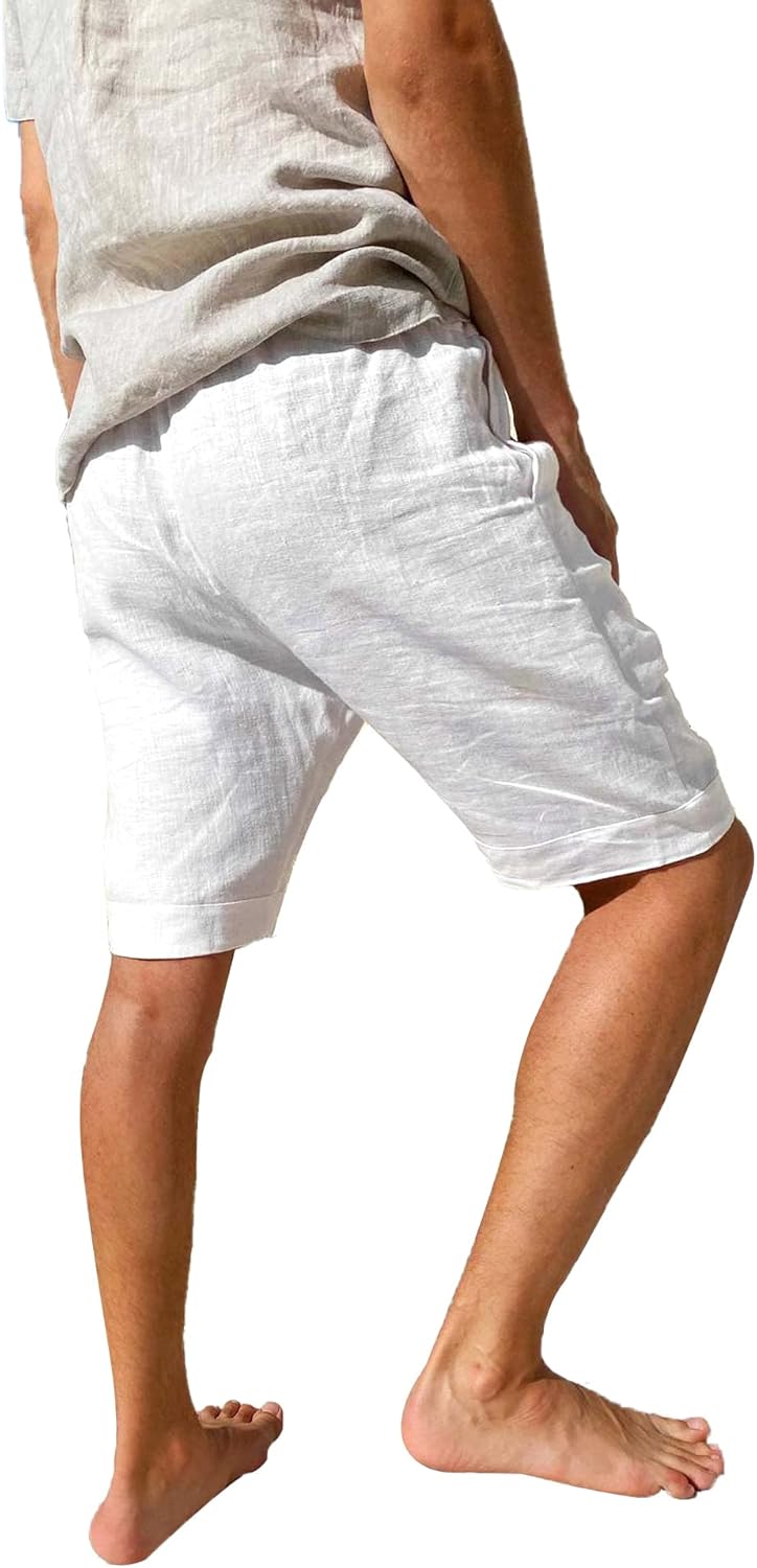 Men'S Summer Loose Casual Linen Shorts with Pockets Elasticated Waist