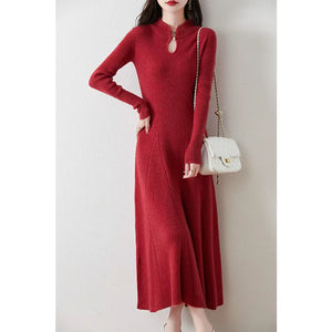 100% Wool Slim Fit Merino Dress Fish Tail Women'S Autumn Winter French Fashion Drawstring Solid Color Warm Soft Knitted Pullover