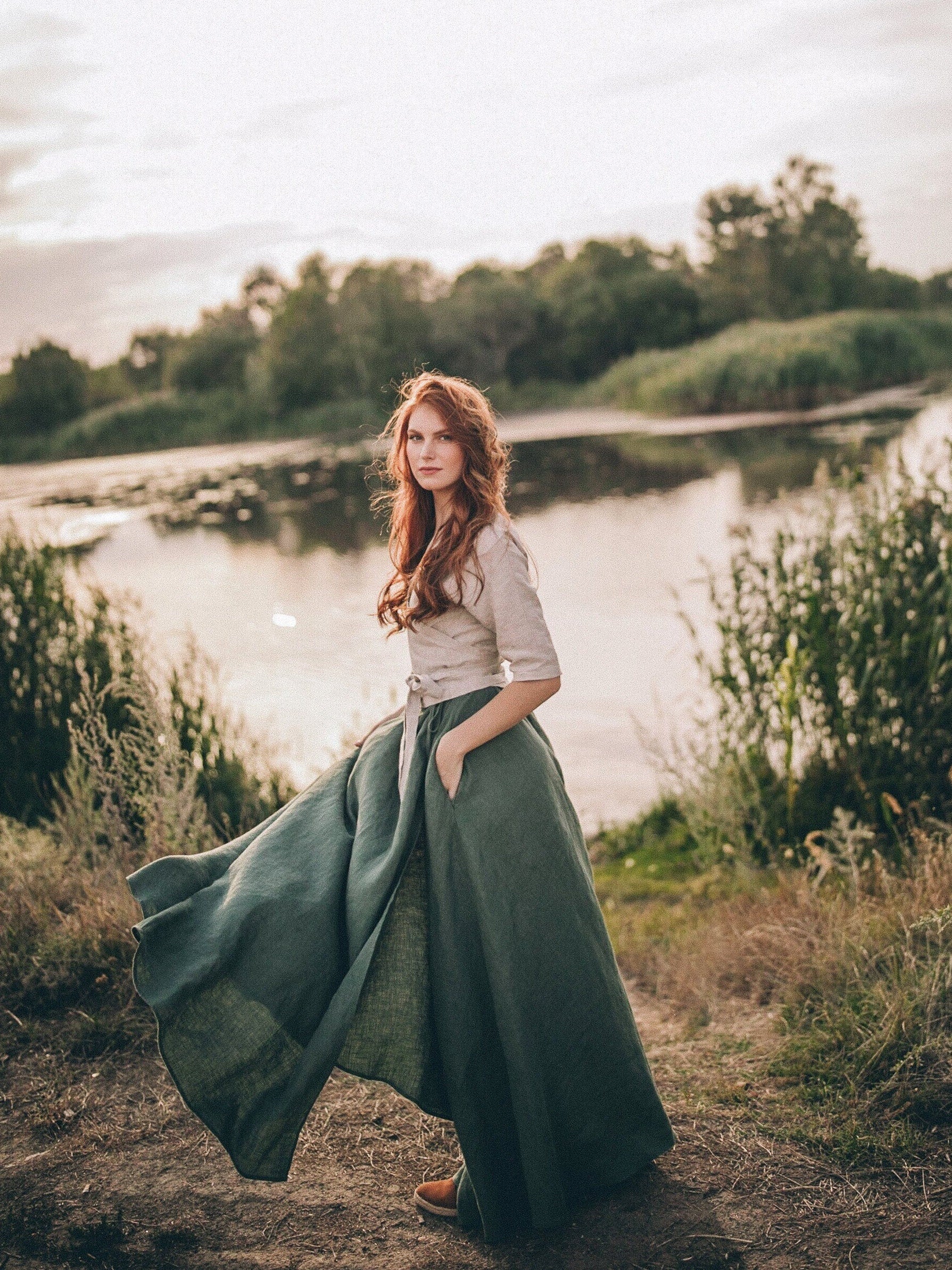 Heavy Weight Linen Skirt, Green Maxi Skirt, Linen Wrap Skirt, Long Linen Skirt, Spring Skirt, High Waist Skirt, 100% Linen Skirt, Long Skirt