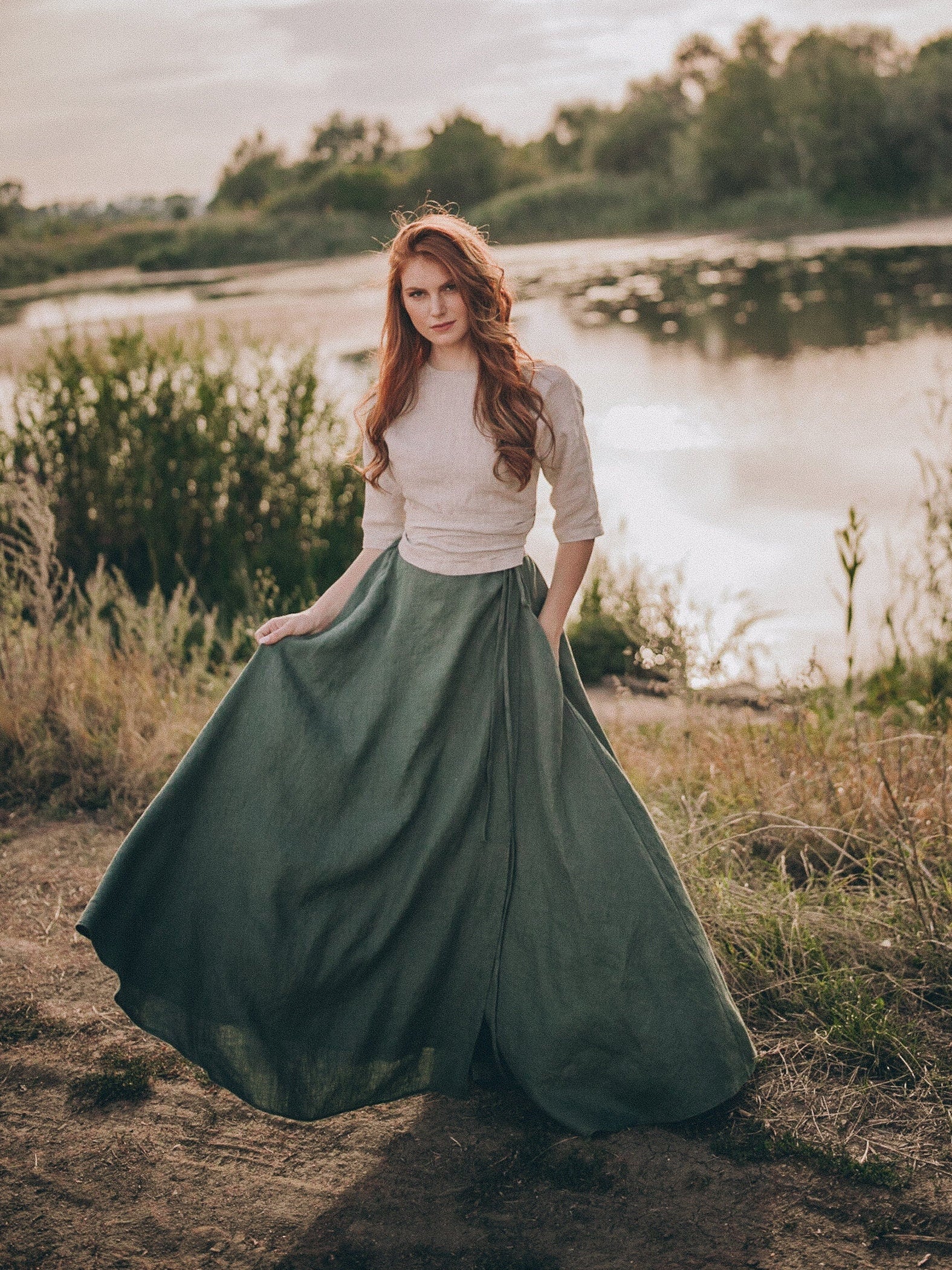 Heavy Weight Linen Skirt, Green Maxi Skirt, Linen Wrap Skirt, Long Linen Skirt, Spring Skirt, High Waist Skirt, 100% Linen Skirt, Long Skirt