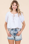 Mittoshop Linen Two-Way Short Sleeve Crop Blouse