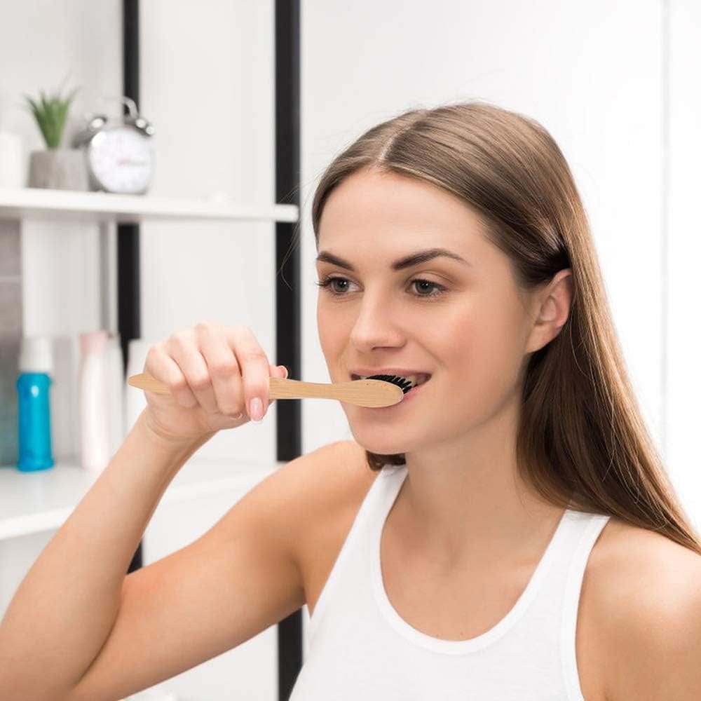 12 Pack Bamboo Toothbrushes, Biodegradable Bamboo Toothbrush, BPA Free hard Bristles Toothbrushes, Eco-Friendly Compostable Natural Wooden Toothbrush, Organic Charcoal Wood Toothbrushes (Black + White)