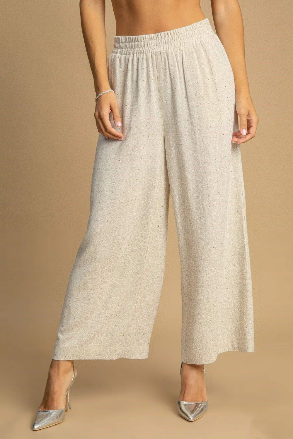 Umgee Full Size High Waisted Embellished Linen Pants plus Size