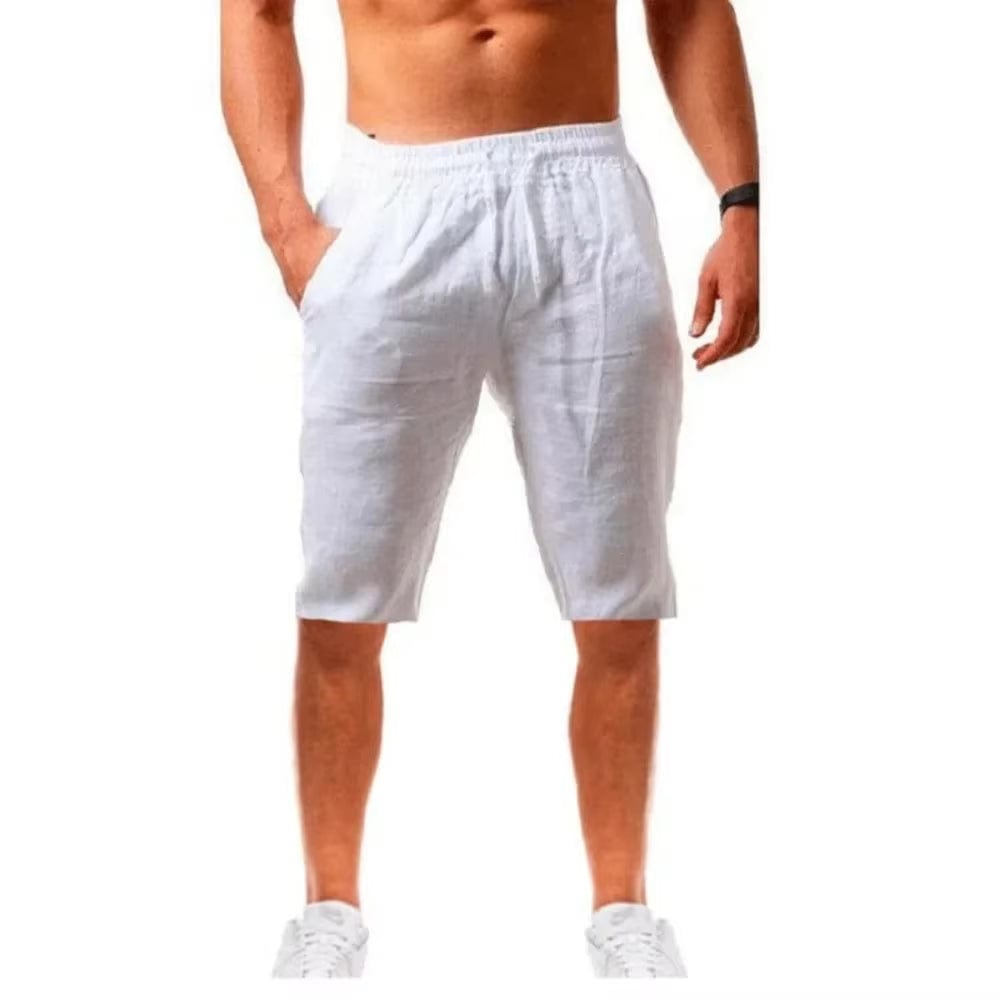 New Men'S Cotton Linen Shorts Pants Male Summer Breathable Solid Color Linen Trousers Fitness Streetwear S-3XL