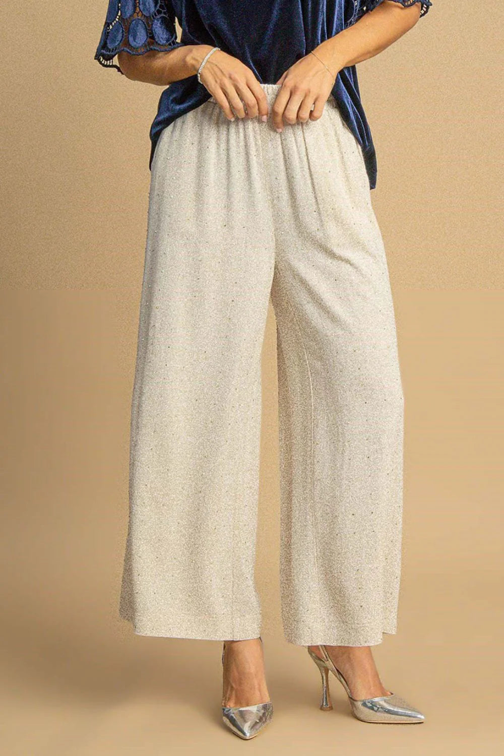 Umgee Full Size High Waisted Embellished Linen Pants plus Size