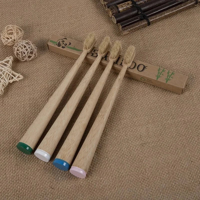 10 Pack Natural Bamboo Toothbrushes with Boar Bristles