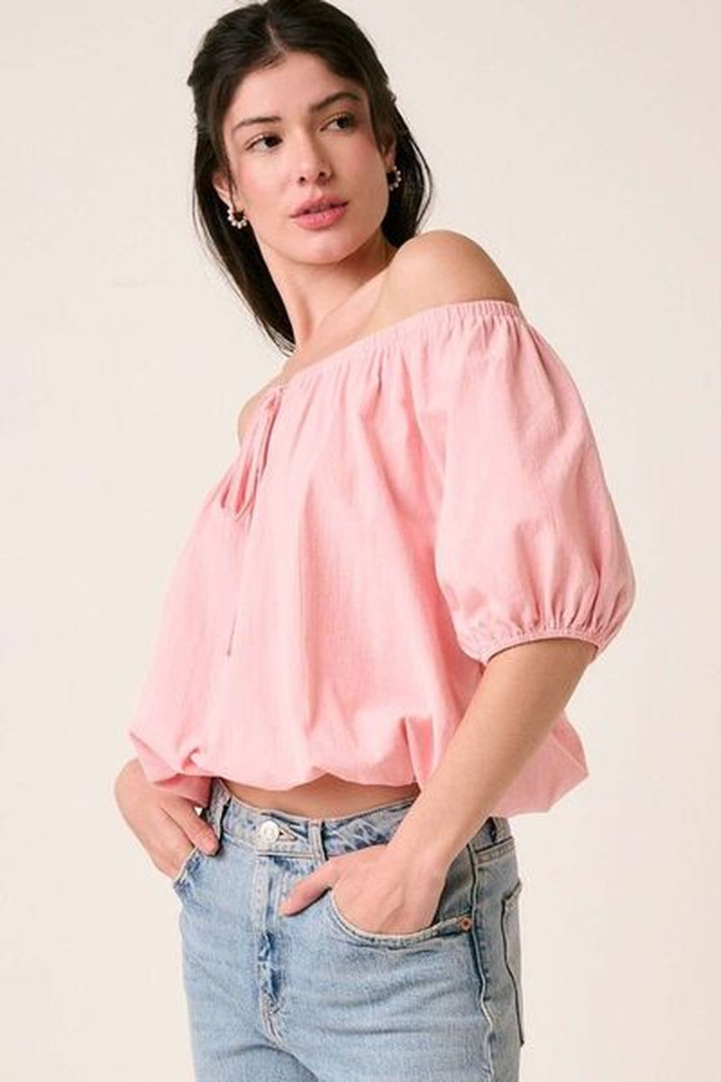 Mittoshop Linen Two-Way Short Sleeve Crop Blouse