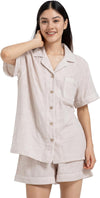 Pajamas for Women Set 100% Double Gauze Cotton Linen like Short Sleeve Sleepwear Button down Nightwear Summer Pjs Set