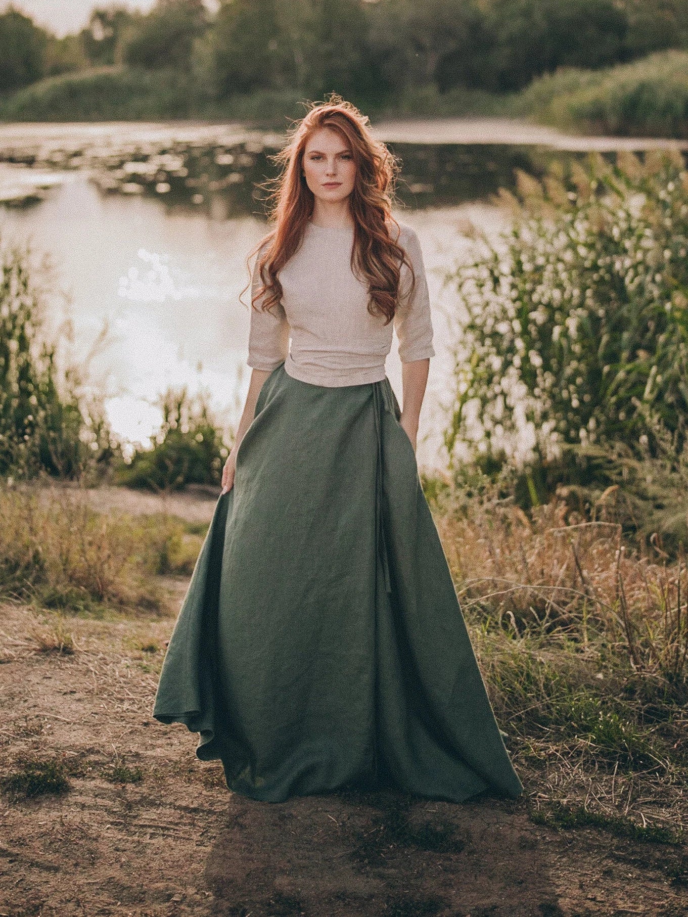 Heavy Weight Linen Skirt, Green Maxi Skirt, Linen Wrap Skirt, Long Linen Skirt, Spring Skirt, High Waist Skirt, 100% Linen Skirt, Long Skirt