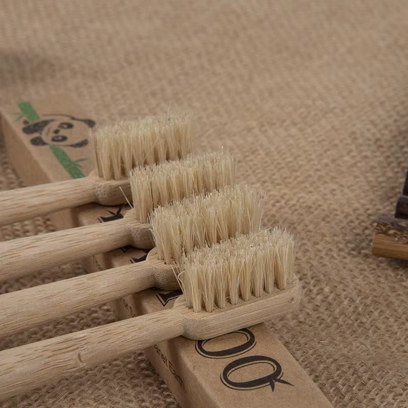 10 Pack Boar Bristles Natural Bamboo Toothbrush Eco-Friendly Stand up Biodegradable Bamboo Toothbrushes Medium Pig Bristles
