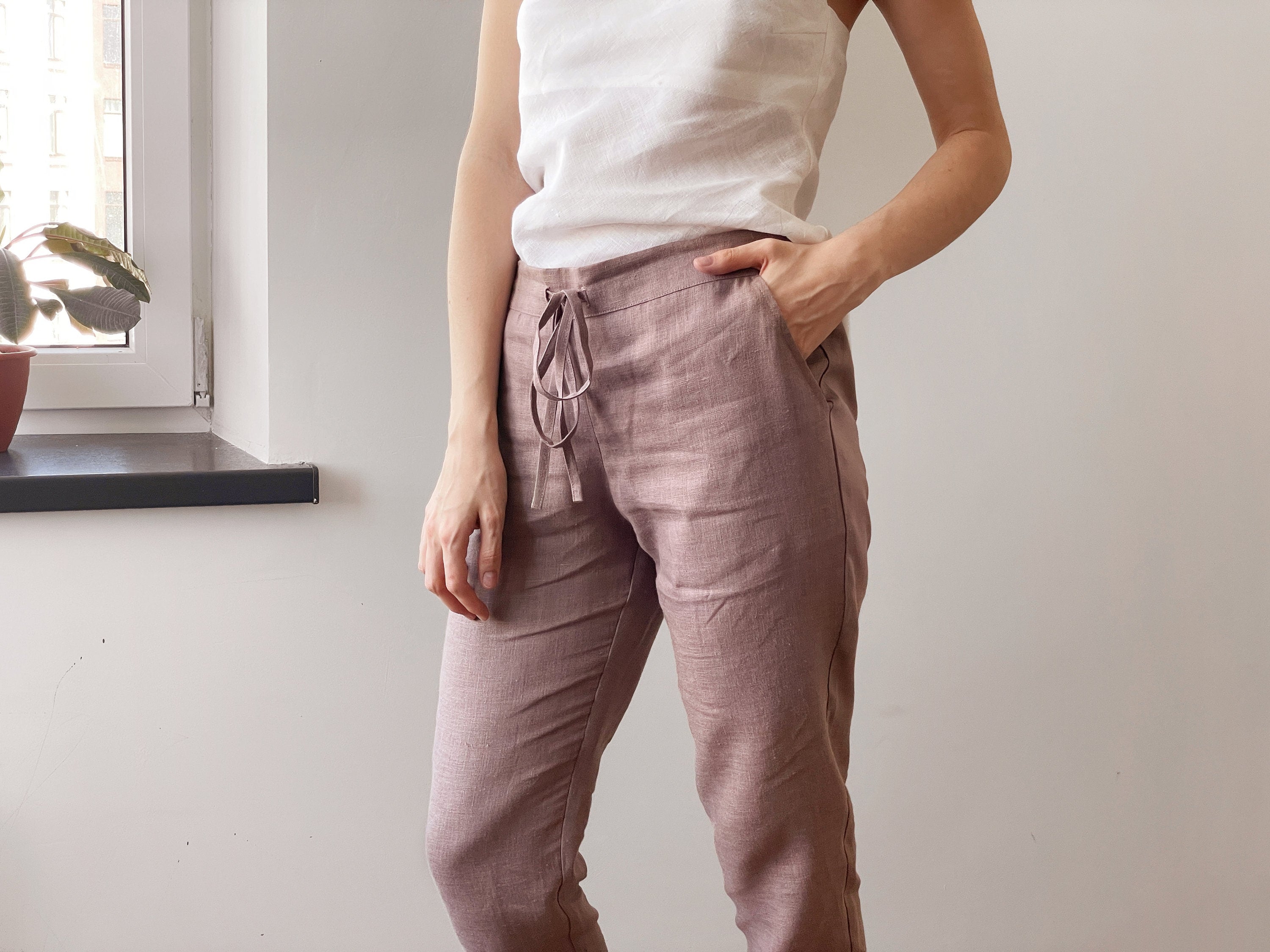 Natural Linen Pants, Summer Pants, Womens Pants, Latte Pants, Pajama Pants for Woman, Linen Jogger, Linen Loungewear, Yoga Pants Linen