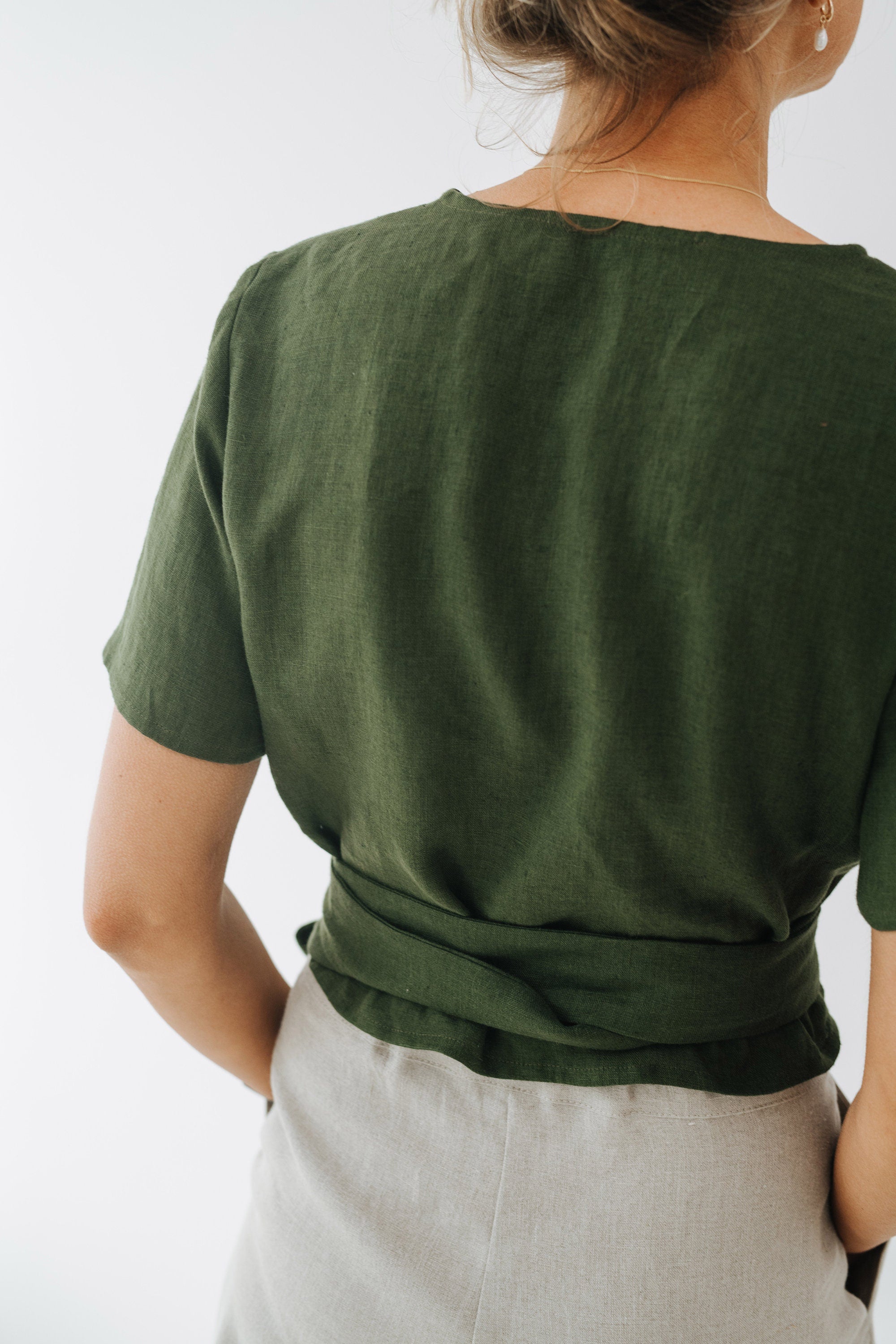 Elle Top - Wrap Linen Top - Summer Wrap Linen Top - Women Wrap Top - Green Linen Top - Short Sleeve Linen Top - Wedding Linen Blouse