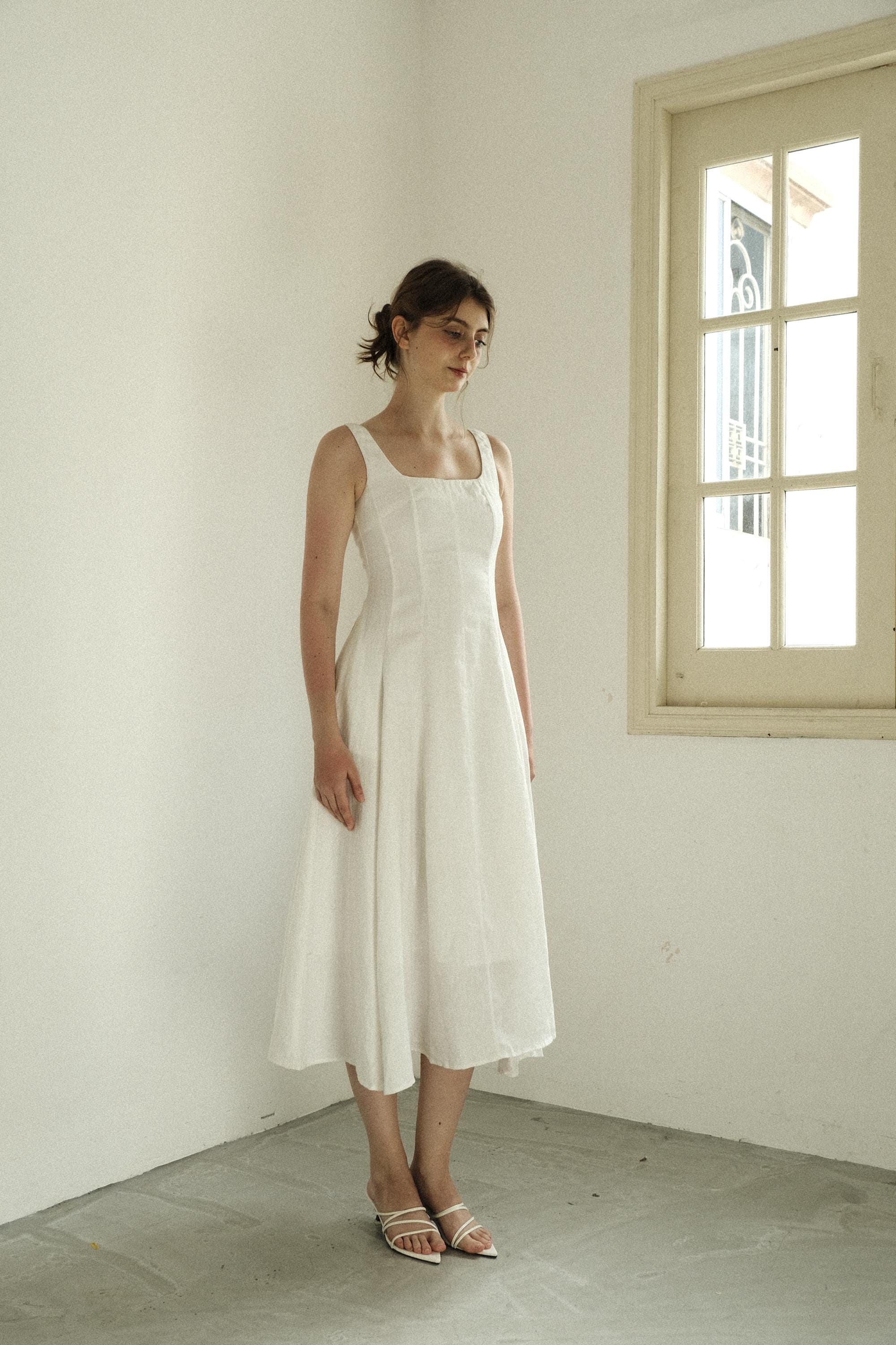 Melanie Linen Dress in Ivory - Long Linen Dress for Women, Wedding Linen Dress, Linen Clothing for Women, Cottage Core White Linen Clothing