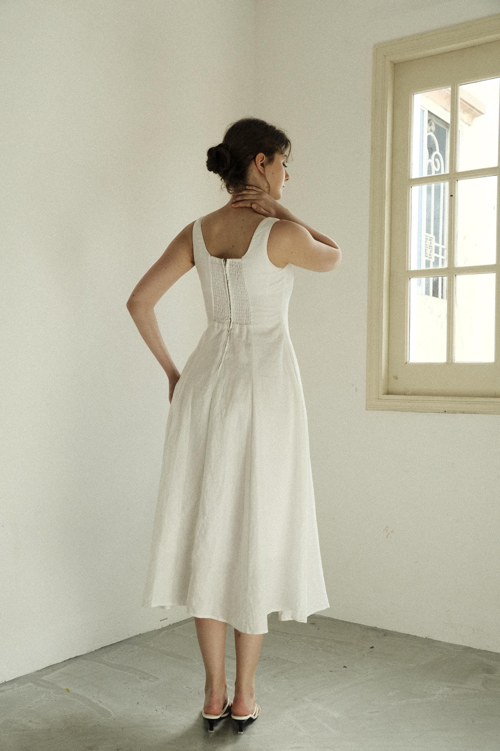 Melanie Linen Dress in Ivory - Long Linen Dress for Women, Wedding Linen Dress, Linen Clothing for Women, Cottage Core White Linen Clothing